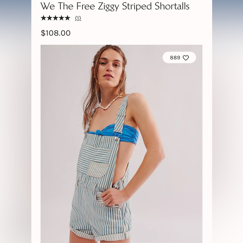 We The Free Ziggy Striped Shortalls - Blue and White